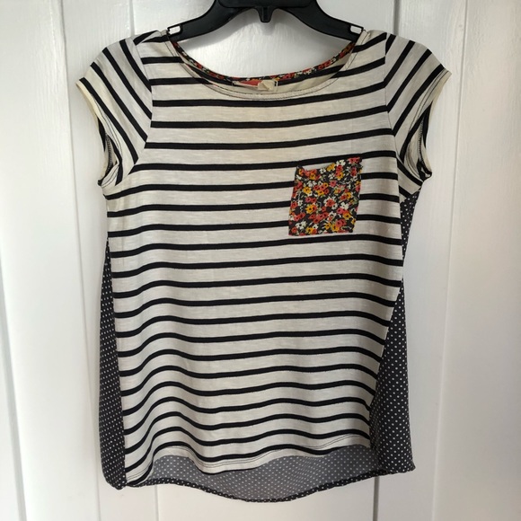 Striped Anthropologie tee with contrast fabric XS - Picture 1 of 6